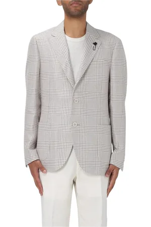 LARDINI Jakke, Herre, Brun, L, Linned, Klassisk Fit Houndstooth Blazer