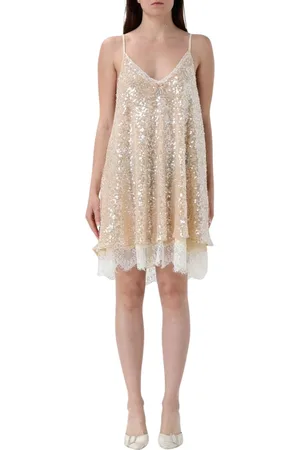ANIYE BY Kjole, Dame, Gul, M, Smør Skygge Midi Kjole med Ruffles