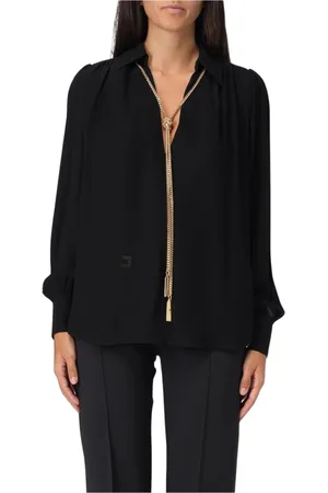 Elisabetta Franchi Bluser & Skjorter, Dame, Sort, 2XS, Uld, Hvid Kravebluse Elegant Stil