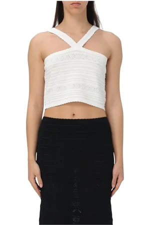 Twin-Set Top, Dame, Hvid, S, Tyl, Hvid Halterneck Crop Top