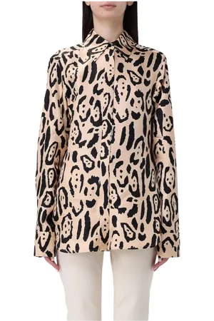 Sportmax Bluser & Skjorter, Dame, Brun, M, Tyl, Leopard Print Silkebluse Klassisk Dame