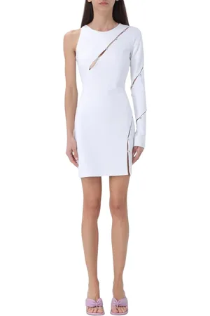 Chiara Ferragni Kjole, Dame, Hvid, XS, Uld, Stilfuld Off-Shoulder Midi Kjole