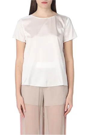 Emporio Armani Bluser & Skjorter, Dame, Hvid, S, Satin, Hvid Silke Satin Elegant Bluse