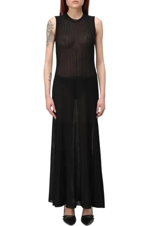 FEDERICA TOSI Kjole, Dame, Sort, XS, Sort Maxi Kjole Sheer Strik