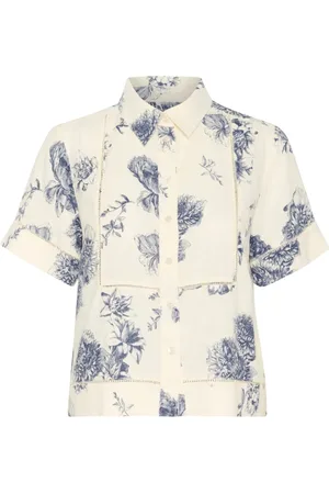 Part Two Bluser & Skjorter, Dame, Blå, M, Stunning Flower Print Skjortebluse