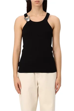 Pinko Top, Dame, Sort, L, Bomuld, Ribbet Tank Top Metal Ring