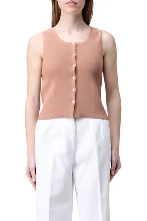 A.P.C. Top, Dame, Lyserød, M, Bomuld, Ribbed Strik Button Top
