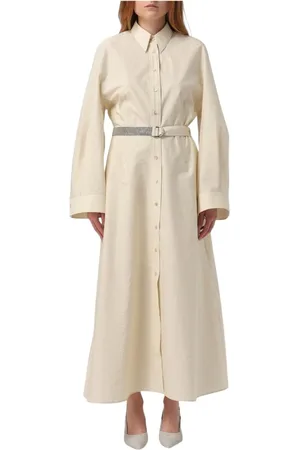 Brunello Cucinelli Kjole, Dame, , M, Bomuld, Elegant Maxi Kjole Afslappet Pasform