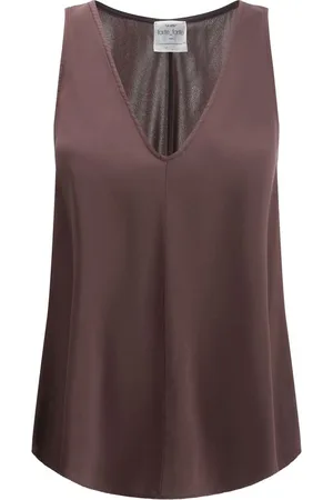 FORTE FORTE Top, Dame, Brun, XL, Satin, Satin Top med V-hals