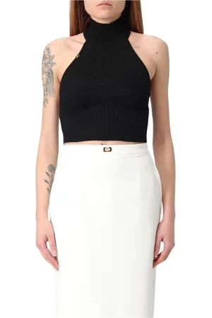Elisabetta Franchi Top, Dame, Sort, M, Sort Ribbet Halterneck Top