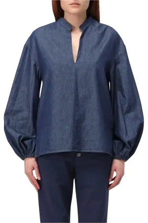 Dondup Bluser & Skjorter, Dame, Blå, M, Denim, Blå denim skjorte med ballonærmer