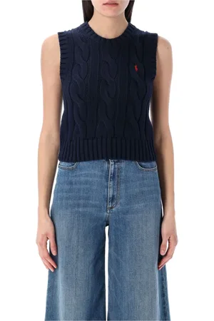 Ralph Lauren Strik, Dame, Blå, S, Bomuld, Cable Knit Vest