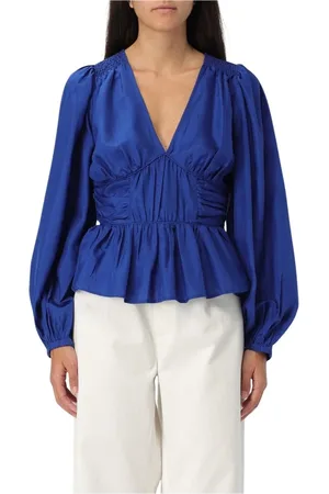 SEA Bluser & Skjorter, Dame, Blå, S, Uld, Fuchsia V-Neck Bluse Stilfuldt Tilbehør