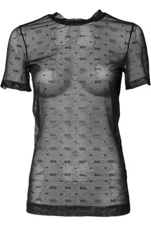 Dolce & Gabbana Top, Dame, Sort, S, Nylon, Sort Gennemsigtig Logo Monogram Crew Neck Top