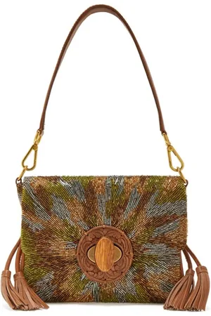 Maliparmi Taske, Dame, Gul, ONE SIZE, Uld, Broderet skuldertaske med fåreskind og glasperler
