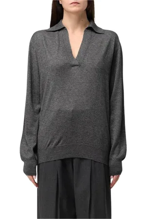 FARFETCH Strik, Dame, Grå, XL, Cashmere, Luksuriøs Cashmere Polo Sweater