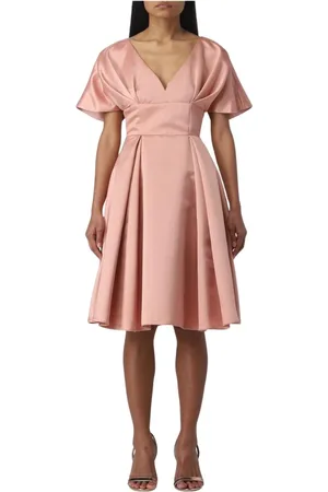 Pinko Kjole, Dame, Lyserød, M, Polyester, Elegant V-Neck Plisseret Kjole