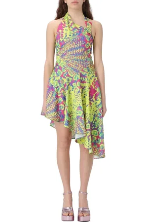 VERSACE Kjole, Dame, Flerfarvet, 2XS, Farverig Halterneck Mini Kjole
