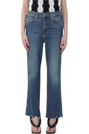 7 for all Mankind Jeans, Dame, Blå, W27, Bomuld, Bootcut Jeans med Frynsekant