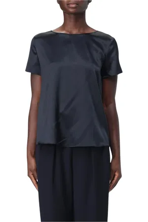 Emporio Armani Bluser & Skjorter, Dame, Sort, XL, Sort Silkebluse Kortærmet