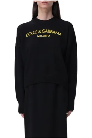 Dolce & Gabbana Strik, Dame, Sort, 2XS, Uld, Sort Milano Logo Sweatshirt