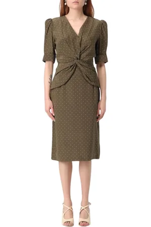 Alessandra Rich Kjole, Dame, Grøn, L, Polka Dot Midi Kjole