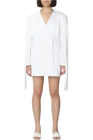 Pinko Kjole, Dame, Hvid, S, Polyester, Elegant Frynse Detalje Hvid Kjole