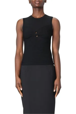 Patrizia Pepe Top, Dame, Sort, S, Uld, Sort Ribstrikket V-hals Top