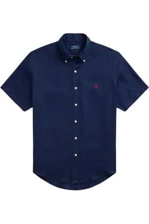 Ralph Lauren Skjorte, Herre, Blå, 2XL, Custom FIT Short sleeve Linen Shirt Navy