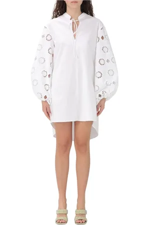 Dondup Kjole, Dame, Hvid, S, Bomuld, Rosa EyeletSleeve Mini Kjole