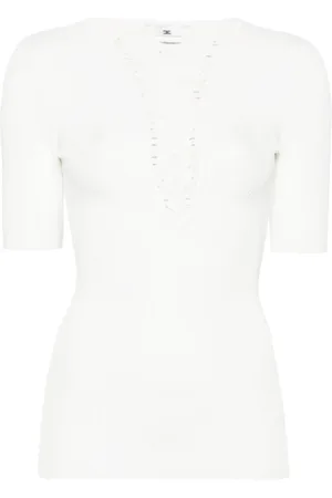 Elisabetta Franchi Bluser & Skjorter, Dame, Hvid, XS, Uld, Ivory Stilfuldt Topslid til Kvinder