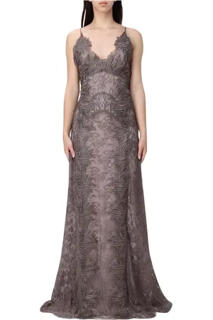 Alberta Ferretti Kjole, Dame, Grå, XS, Elegant V-Neck Midi Kjole