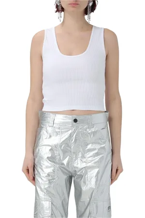 GCDS Top, Dame, Hvid, L, Bomuld, Hvid Ribbet Tank Top
