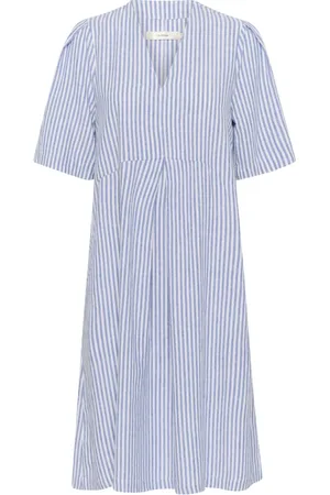 INWEAR Kjole, Dame, Blå, S, Uld, Blå og Hvid Kort Kjole