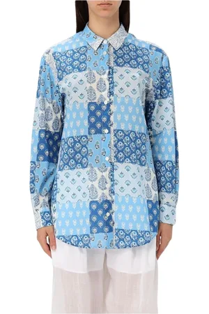 MC2 SAINT BARTH Bluser & Skjorter, Dame, Blå, M, Bomuld, Blå Patchwork Bomuldsskjorte