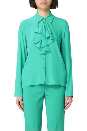 Patrizia Pepe Bluser & Skjorter, Dame, Grøn, XS, Grøn Silke Ruffle Bluse Elegant Stil