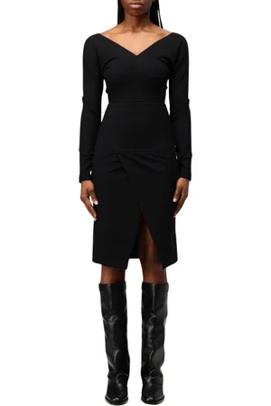 Fendi Kjole, Dame, Sort, XS, Elegant Sort V-Neck Midi Kjole