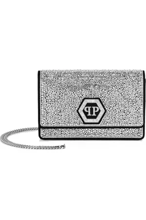 Philipp Plein Taske, Dame, Sort, ONE SIZE, Læder, Sort Glasfiber Læder Taske med Sten