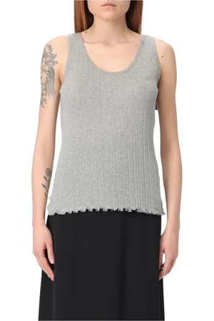 Fendi Top, Dame, Grå, XS, Bomuld, Ribbet Tank Top Med Bølget Kant