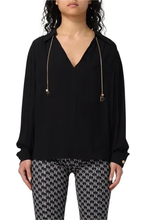 Elisabetta Franchi Bluser & Skjorter, Dame, Sort, S, Elegant Kædebluse
