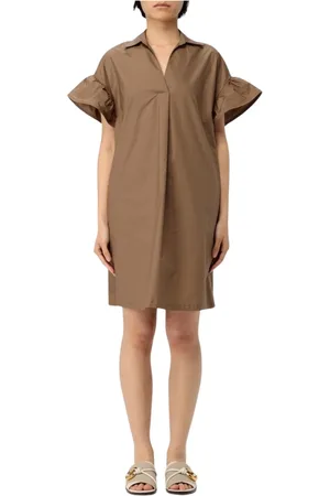 Kaos Kjole, Dame, Brun, L, Ruffled Sleeves Cotton Kjole