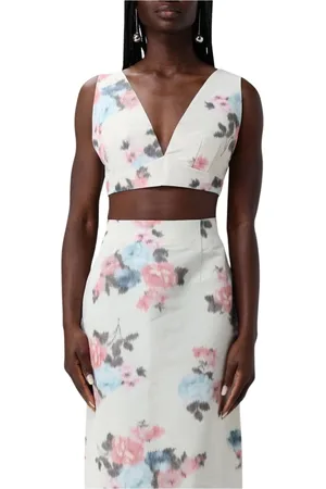 Serafini Top, Dame, Hvid, 2XS, Pink Blomstret Ærmeløs Top og Nederdel Sæt
