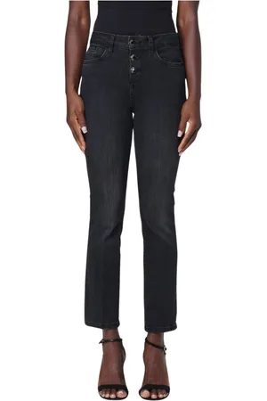Liu Jo Jeans, Dame, Sort, W32, Bomuld, Sorte Straight Leg Jeans med knaplukning