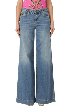 VERSACE Jeans, Dame, Blå, W28, Bomuld, Farverige Wide Leg Modebukser