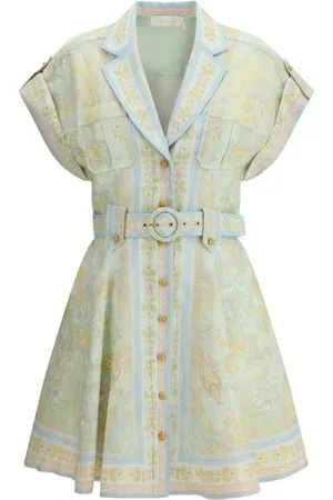 ZIMMERMANN Kjole, Dame, Flerfarvet, M, Linned, Blomstret Mini Skjortekjole