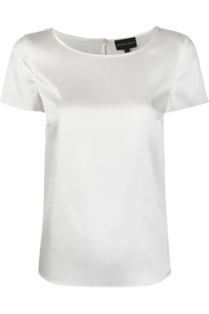 Emporio Armani Top, Dame, Hvid, 2XL, Kortærmet silkebluse