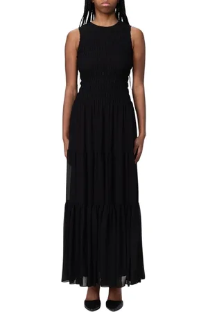 Michael Kors Kjole, Dame, Sort, M, Chiffon, Elegant Sort Tiered Maxi Kjole