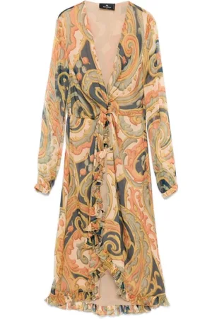 Etro Kjole, Dame, Flerfarvet, S, Tyl, Paisley-print Midi Kjole