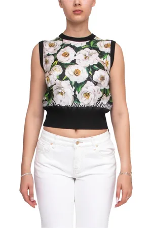 Dolce & Gabbana Top, Dame, Flerfarvet, S, Sort Twill Tank Top Gardenia Stil