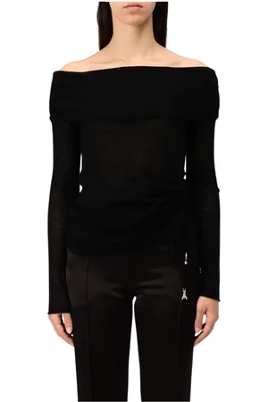 Patrizia Pepe Strik, Dame, Sort, L, Uld, Sort OffShoulder Strik Sweater
